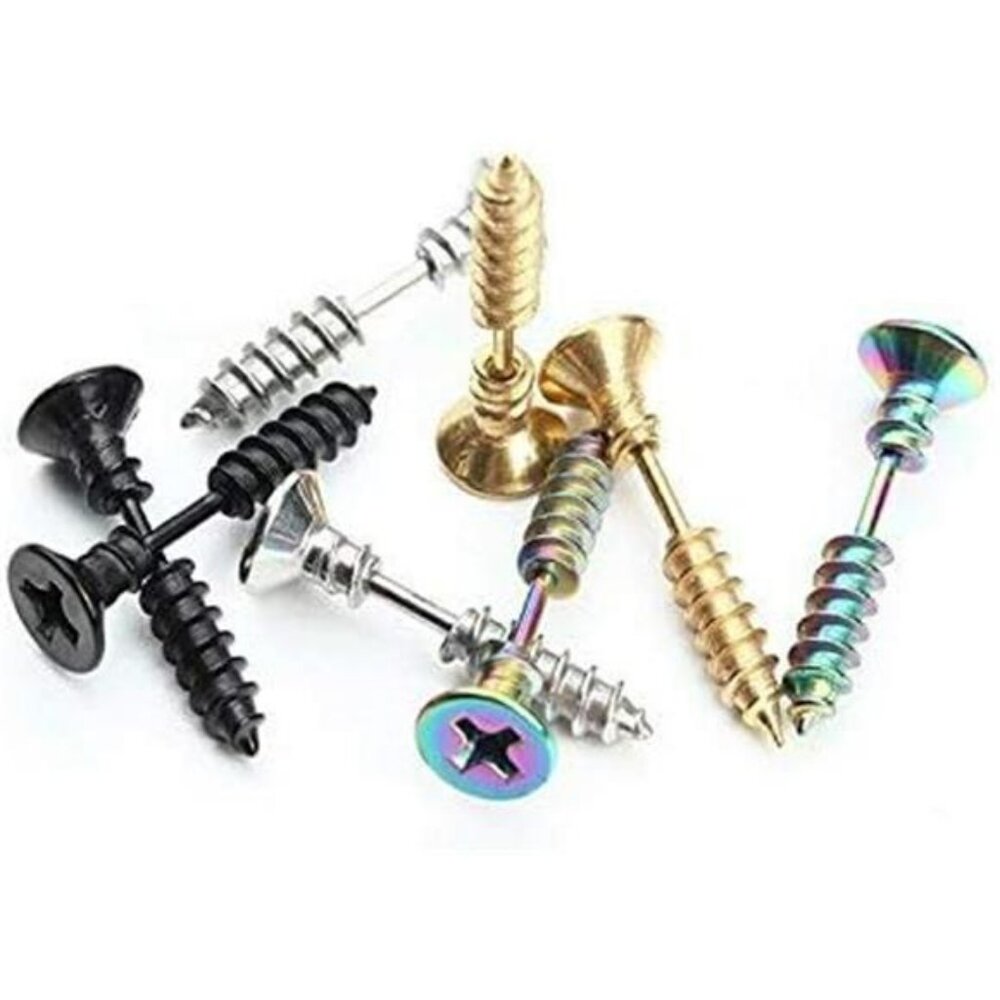 Unisex Stainless Steel Piercing Cross Screws Hoop Earrings Ear Stud - Picture 6 of 8